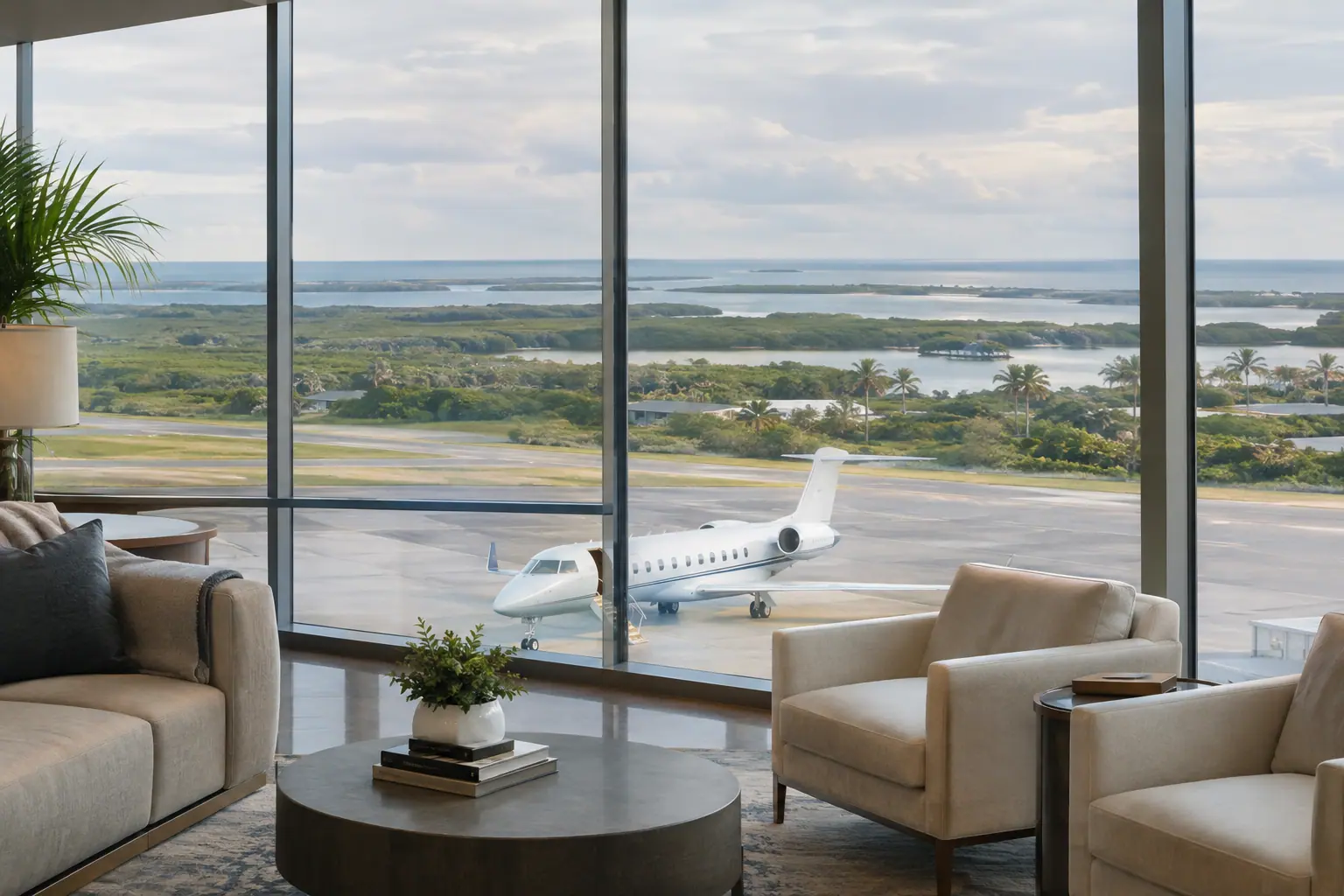 Private terminal lounge overlooking the ramp