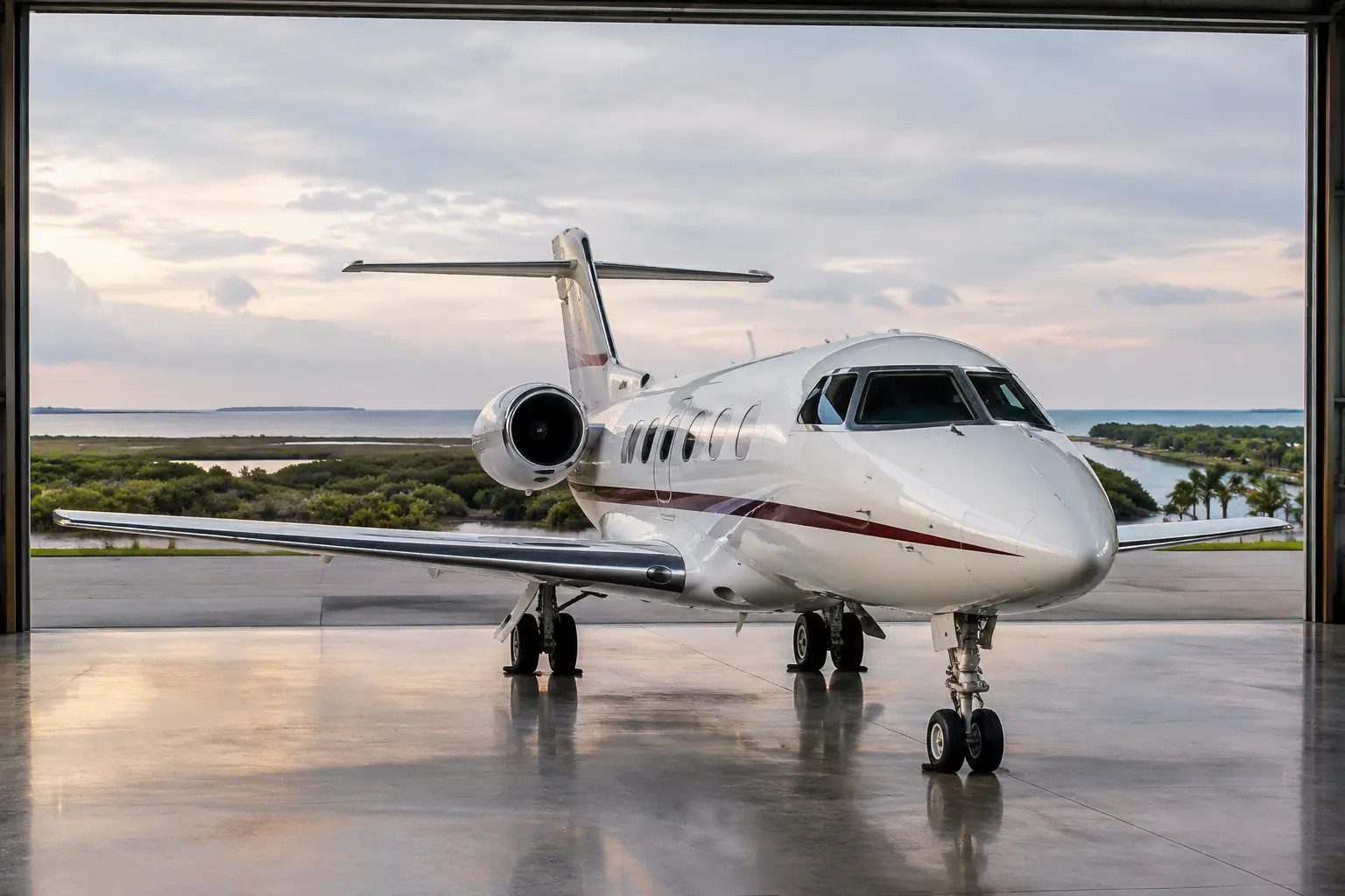 Midsize jet on the ramp