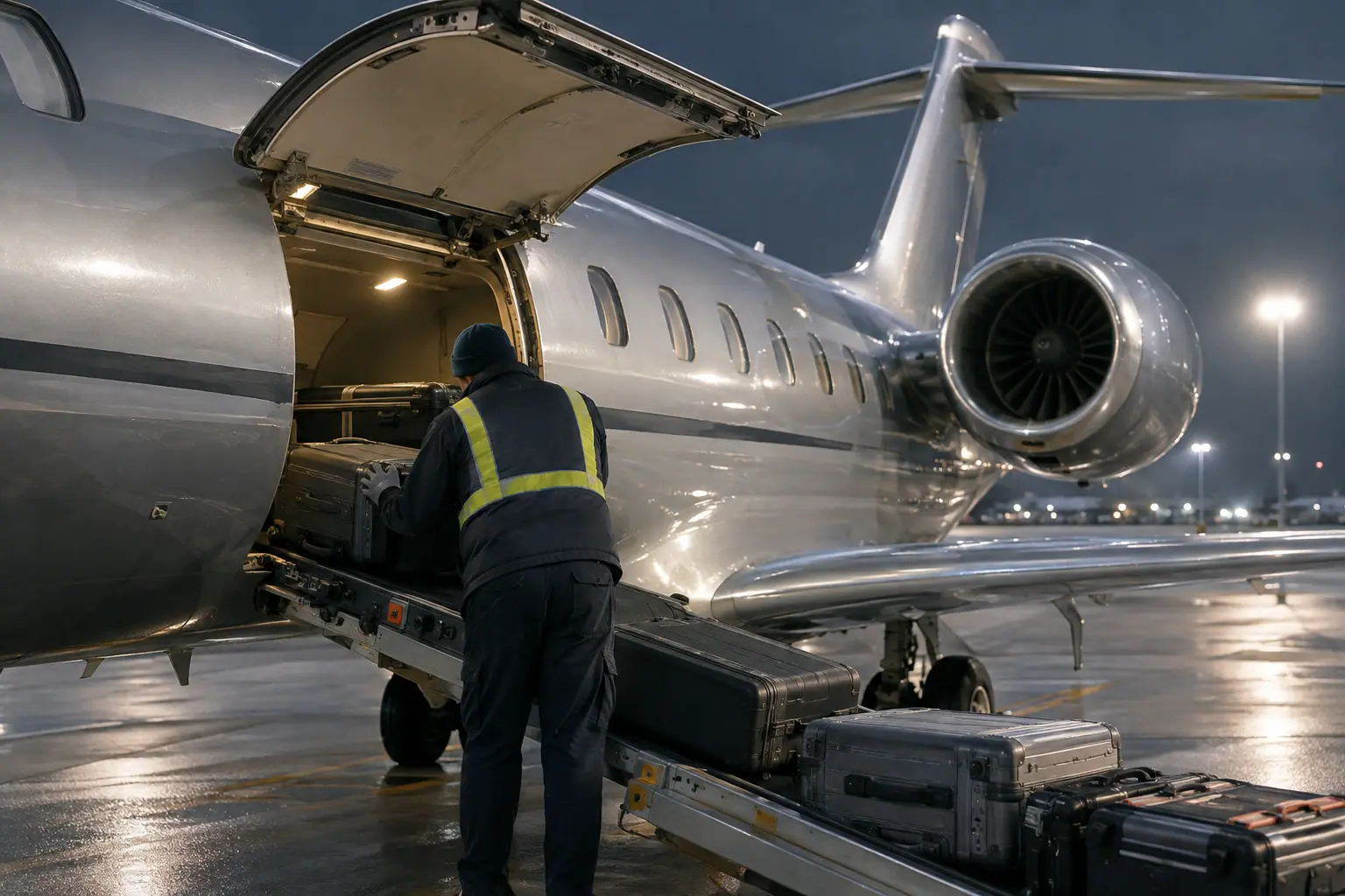 Bags loaded into a private jet