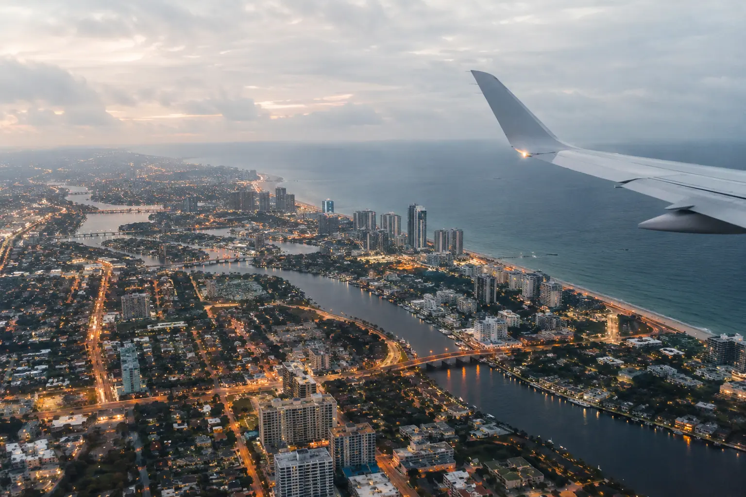 Fort Lauderdale lights seen from a private jet
