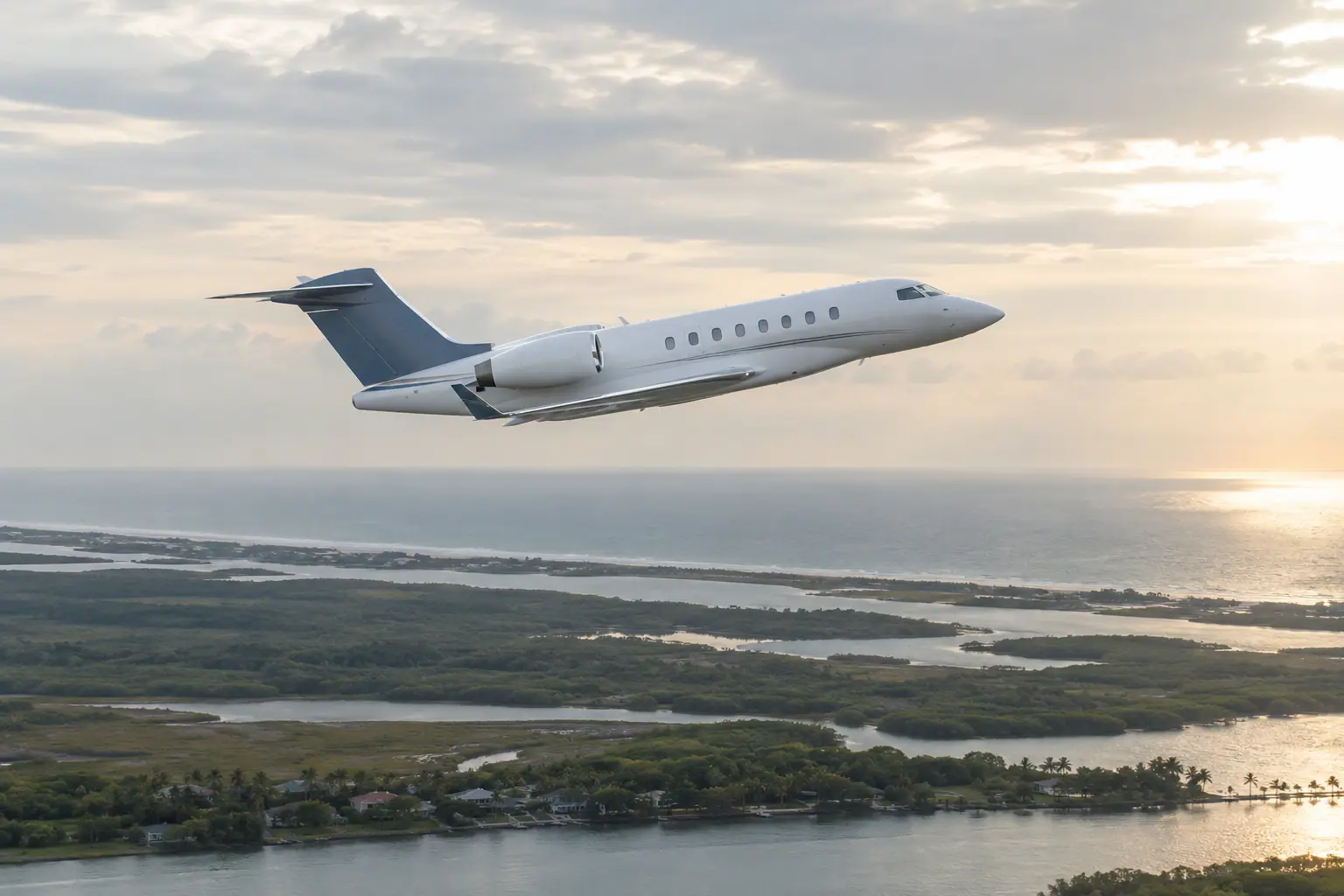 Private jet climbing out over Fort Lauderdale