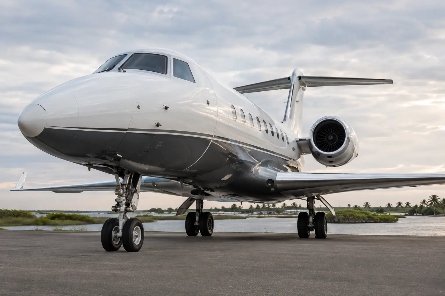 Super-midsize jet on the ramp