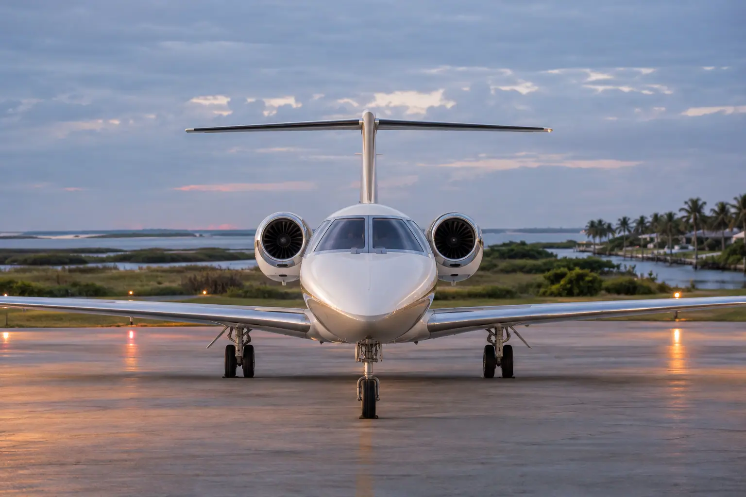 Light jet waiting on an empty ramp